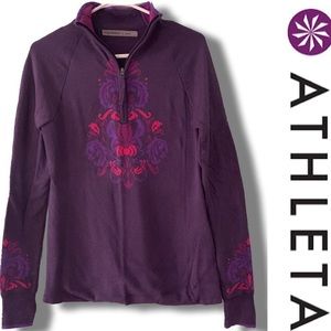 Athleta Pullover 1/4 Zip Purple Floral Knit Top Sweater Small
